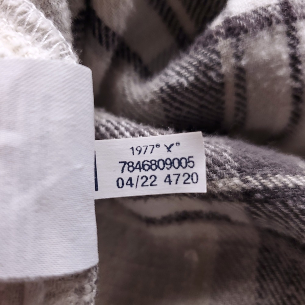 American Eagle Plaid Hooded Button Up Shirt Women L Gray Gorpcore Cabincore SOFT - Picture 11 of 11